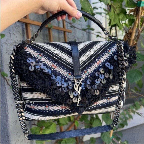 Yves Saint Laurent YSL Berber Chevron Tassel Large College Bag - Picture 1 of 16